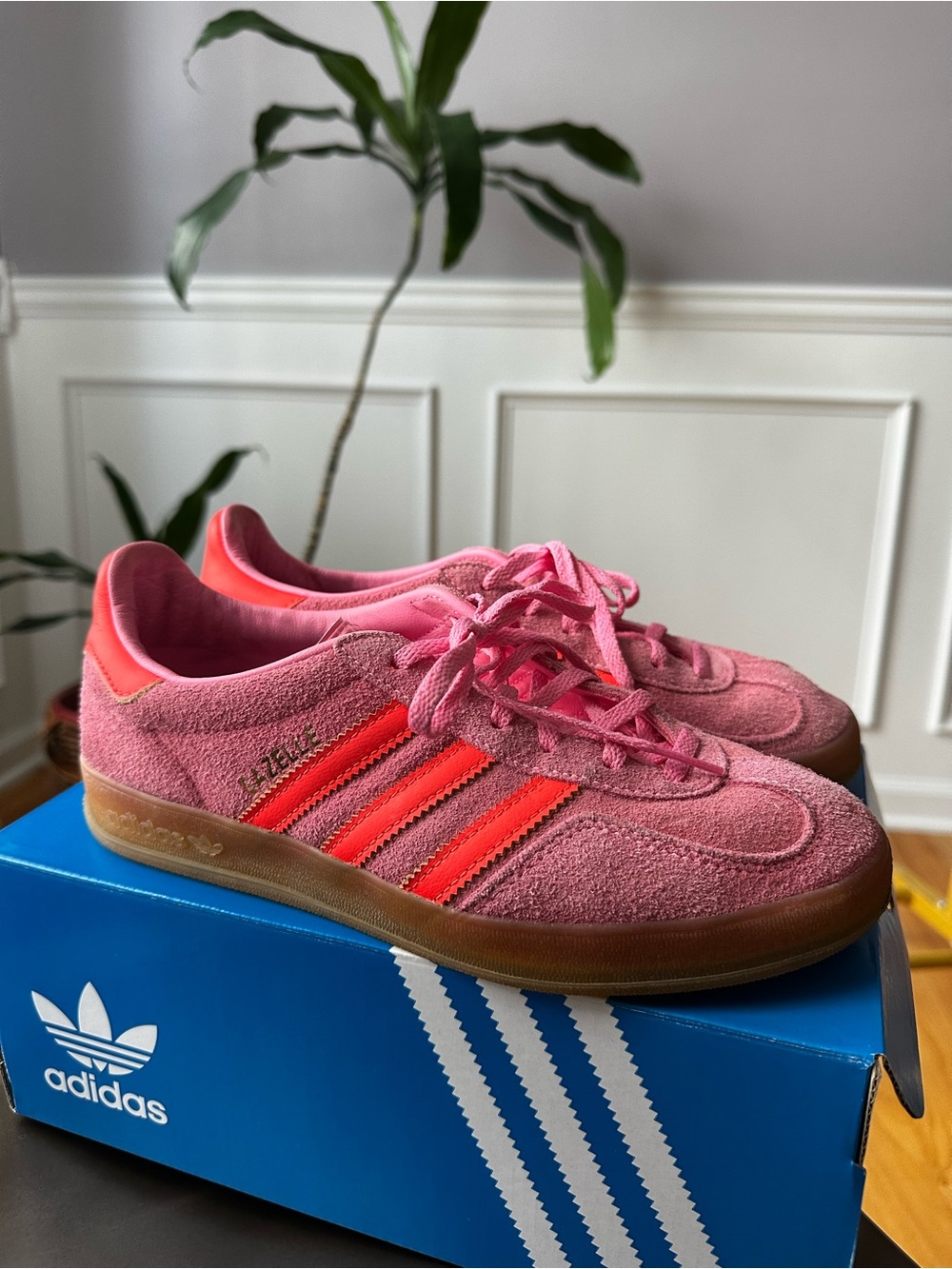 adidas Women's Pink Suede Gazelle Sneakers with Gum Sole